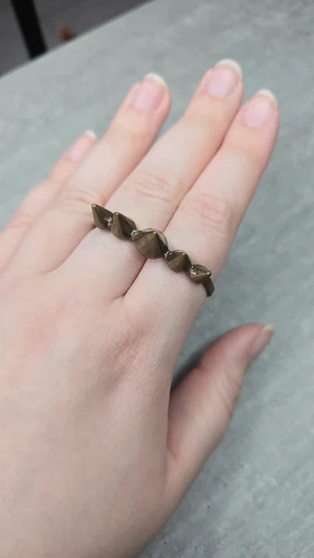 double bague - vintage - doré bronze - clou spikes rock punk edgy