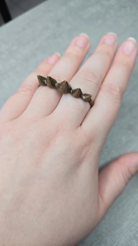 double bague - vintage - doré bronze - clou spikes rock punk edgy