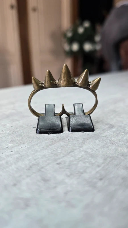 double bague - vintage - doré bronze - clou spikes rock punk edgy