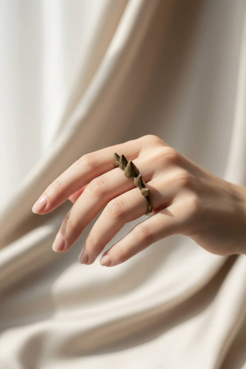 double bague - vintage - doré bronze - clou spikes rock punk edgy