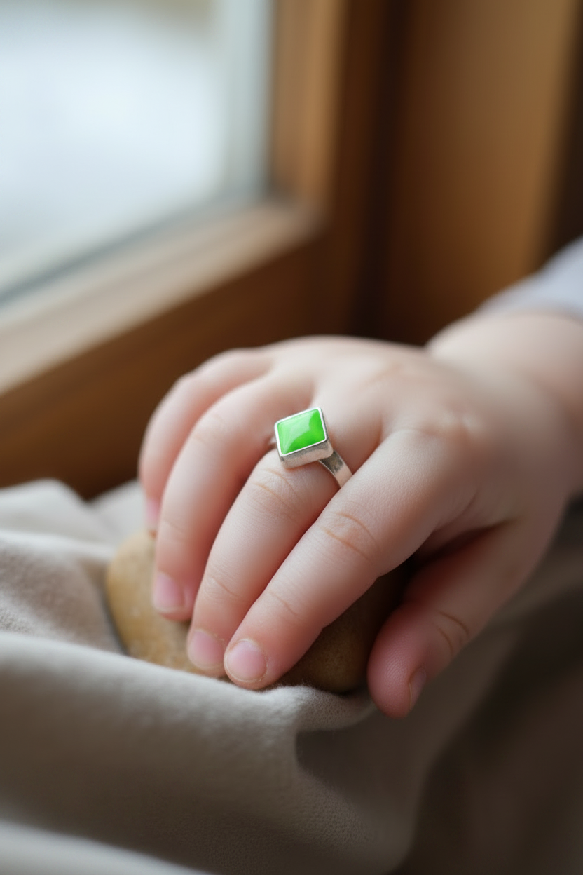 bague vintage - enfant fille - losange vert fluo - légère ajustable réglable - pop rétro