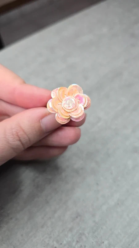 bague vintage - argenté avec fleur - sequin rose brillant perles - élégant chic ajustable