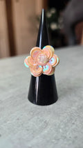bague vintage - argenté avec fleur - sequin rose brillant perles - élégant chic ajustable