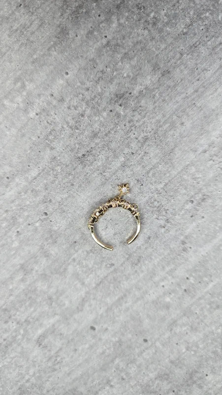 bague - neuf - doré strass argenté - chaine et pampille breloque charms étoile - chic moderne - ajustable