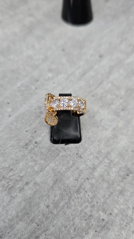 bague - doré - style luxe - strass brillant pampille charms breloque pendentif rond scintillant - chic
