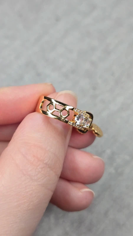 bague - doré - style luxe - strass brillant pampille charms breloque pendentif rond scintillant - chic