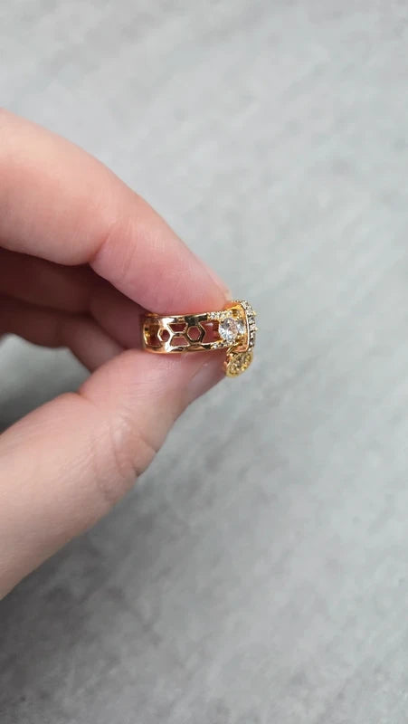 bague - doré - style luxe - strass brillant pampille charms breloque pendentif rond scintillant - chic