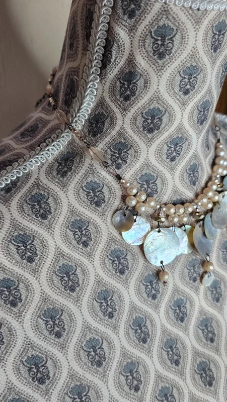 collier vintage - neuf - réversible - nacre véritable - perles blanc beige brun doré rose - luxe chic élégant