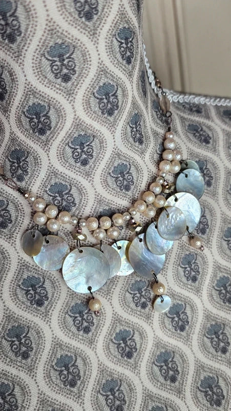 collier vintage - neuf - réversible - nacre véritable - perles blanc beige brun doré rose - luxe chic élégant