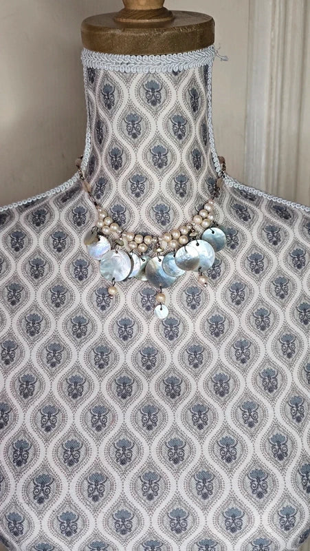 collier vintage - neuf - réversible - nacre véritable - perles blanc beige brun doré rose - luxe chic élégant