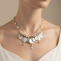 collier vintage - neuf - réversible - nacre véritable - perles blanc beige brun doré rose - luxe chic élégant