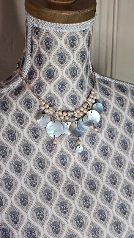 collier vintage - neuf - réversible - nacre véritable - perles blanc beige brun doré rose - luxe chic élégant