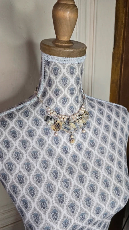collier vintage - neuf - réversible - nacre véritable - perles blanc beige brun doré rose - luxe chic élégant