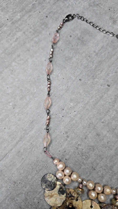 collier vintage - neuf - réversible - nacre véritable - perles blanc beige brun doré rose - luxe chic élégant