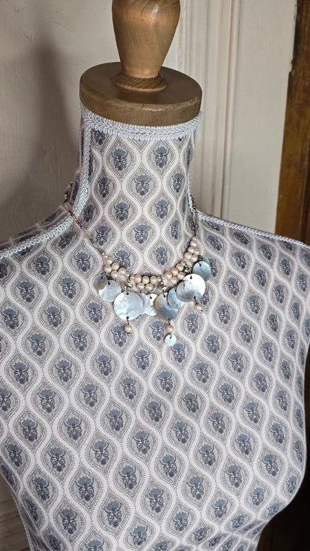 collier vintage - neuf - réversible - nacre véritable - perles blanc beige brun doré rose - luxe chic élégant