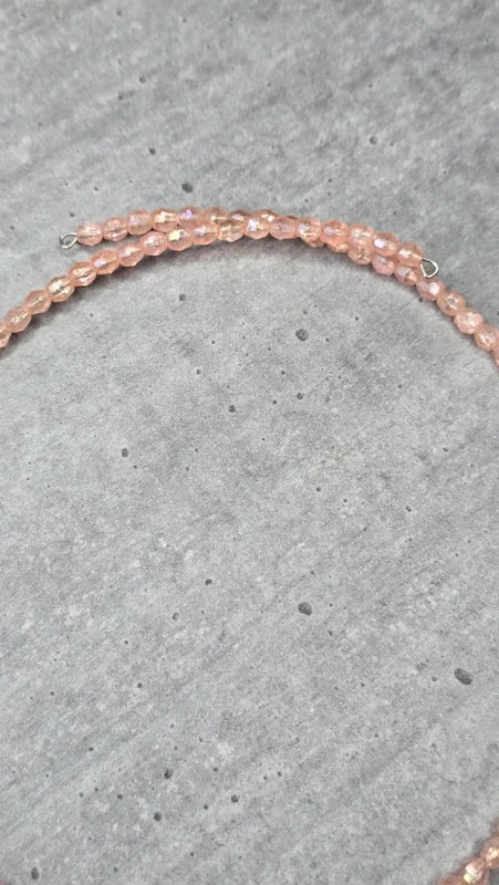 collier vintage - rose saumon - perles translucide - pierres strass argenté perles - pampilles