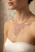 collier vintage - rose saumon - perles translucide - pierres strass argenté perles - pampilles