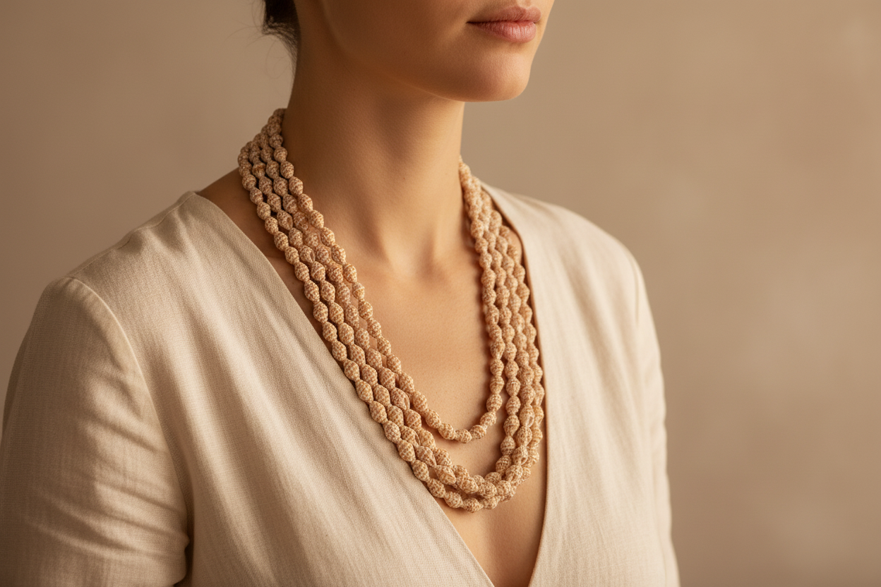 collier sautoir  vintage - neuf - pierre type coquillage - esprit plage nylon