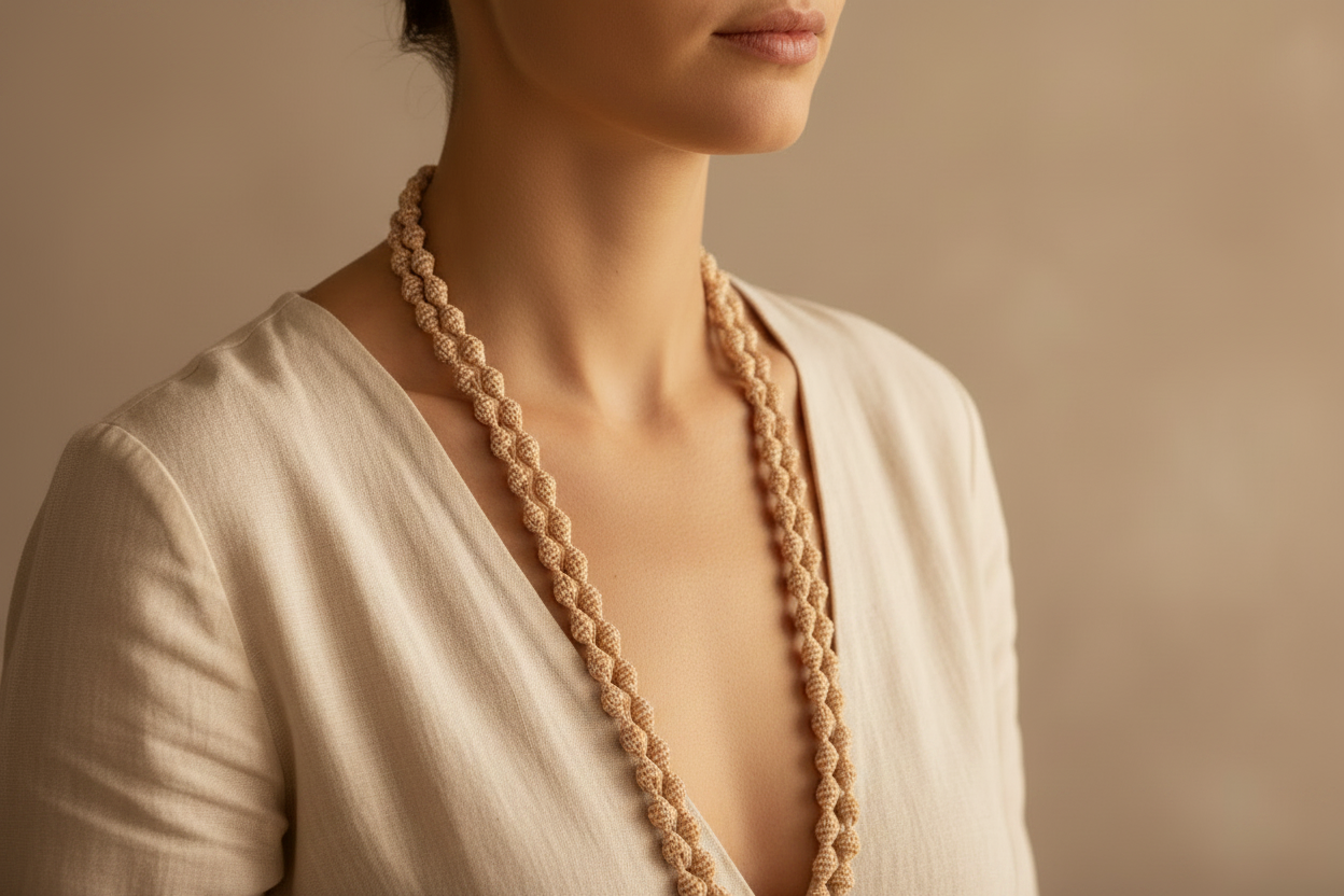 collier sautoir  vintage - neuf - pierre type coquillage - esprit plage nylon