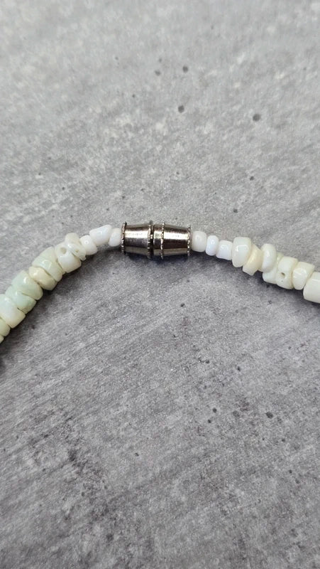 collier vintage - mixte - effet dent requin pierre - effet ivoire - en nacre - perle blanc - tribal sauvage