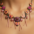 collier - neuf - marque d'ANA - chaine argenté acier inoxydable - perles pierres strass coeur pendentif émaille pampille - rose corail