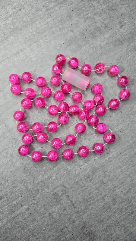 collier sautoir vintage - perles rose flashy fuchsia paillettes craquelé - pop vibes 90 2000 Y2K