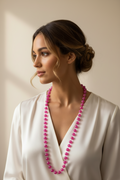 collier sautoir vintage - perles rose flashy fuchsia paillettes craquelé - pop vibes 90 2000 Y2K