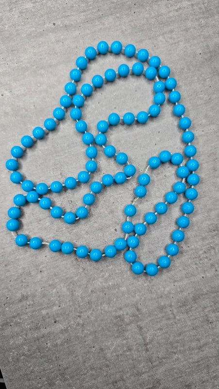 collier sautoir vintage - neuf - perles bleu turquoise brillantes - rétro chic pop