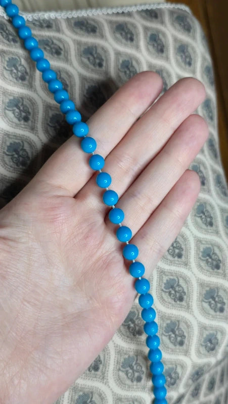 collier sautoir vintage - neuf - perles bleu turquoise brillantes - rétro chic pop