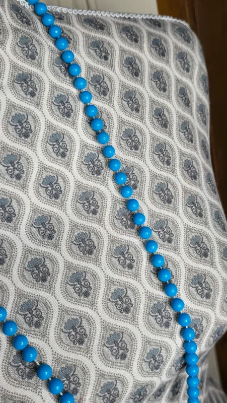 collier sautoir vintage - neuf - perles bleu turquoise brillantes - rétro chic pop