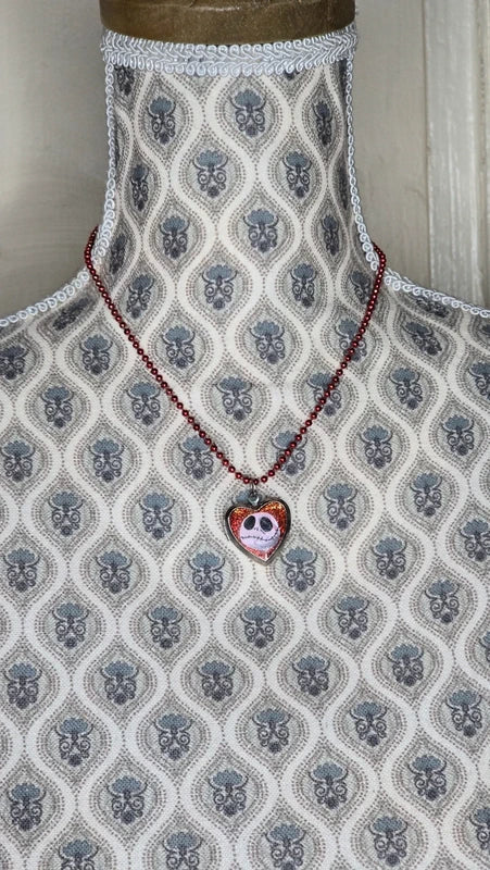 collier rare vintage - Disney Jack Skellington Sally - pendentif coeur ouvrant - officiel tim burton