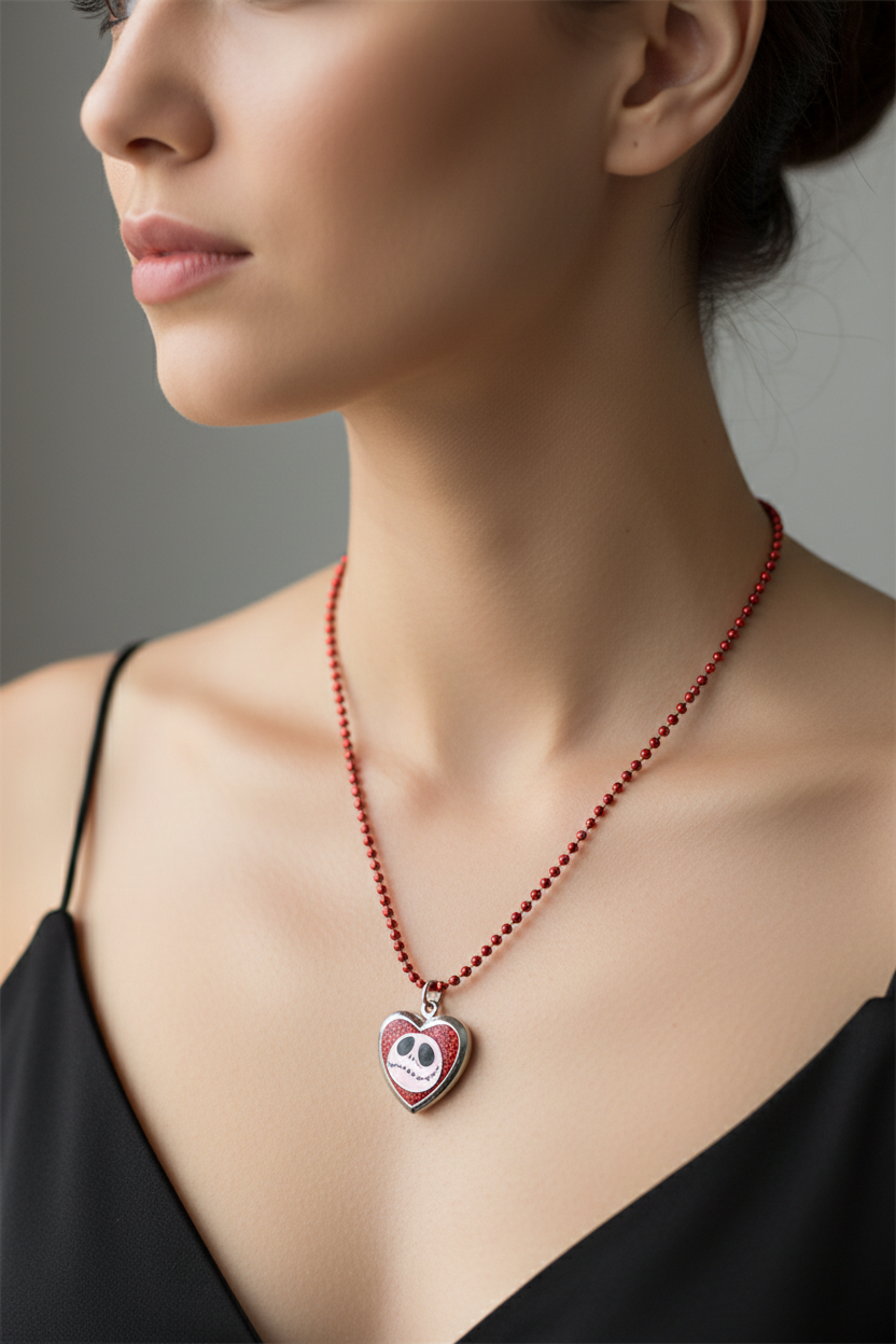 collier rare vintage - Disney Jack Skellington Sally - pendentif coeur ouvrant - officiel tim burton