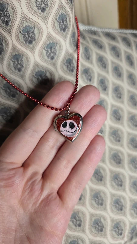 collier rare vintage - Disney Jack Skellington Sally - pendentif coeur ouvrant - officiel tim burton