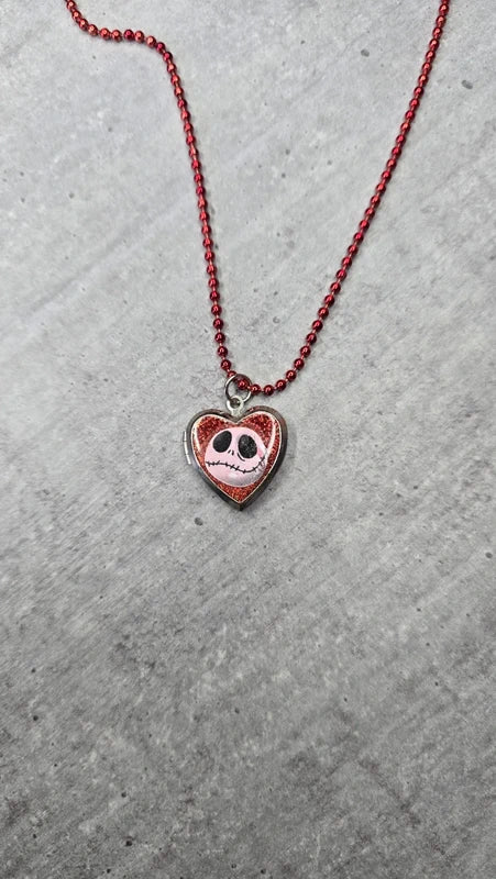 collier rare vintage - Disney Jack Skellington Sally - pendentif coeur ouvrant - officiel tim burton