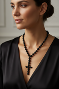 Collier vintage - neuf - pendentif croix chapelet - shamballa perles facette perles strass - ajustable - rock gothique