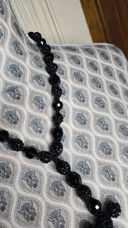 Collier vintage - neuf - pendentif croix chapelet - shamballa perles facette perles strass - ajustable - rock gothique