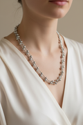 collier sautoir vintage - neuf - perles facettées -  argenté - modulable 3 positions - élégant chic