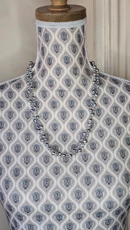 collier sautoir vintage - neuf - perles facettées -  argenté - modulable 3 positions - élégant chic