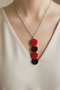 collier vintage - pendentif en cascade - 4 cercles rond orange irisé marron rayure - rétro