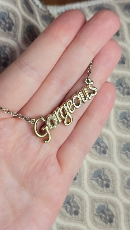 collier vintage - chaine doré argenté - pendentif gorgeous strass argenté - tendance glamour