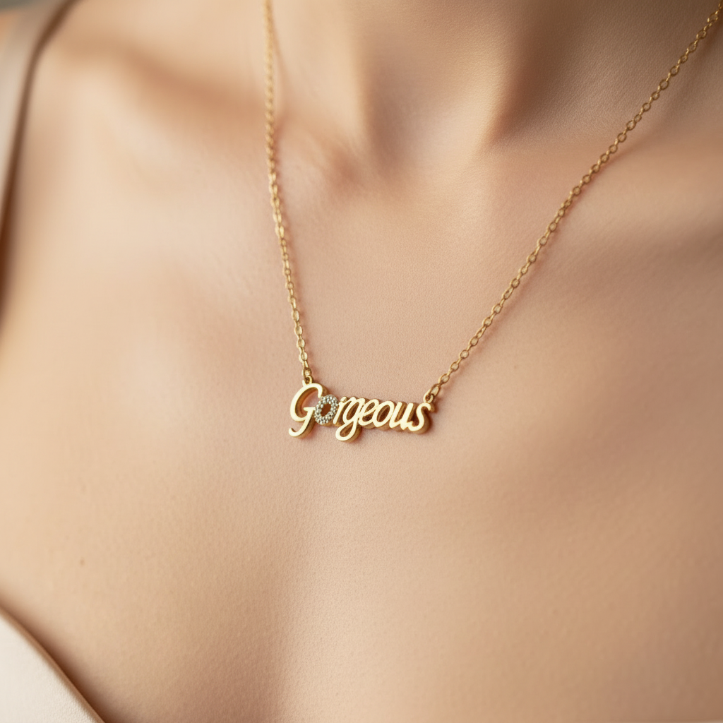 collier vintage - chaine doré argenté - pendentif gorgeous strass argenté - tendance glamour