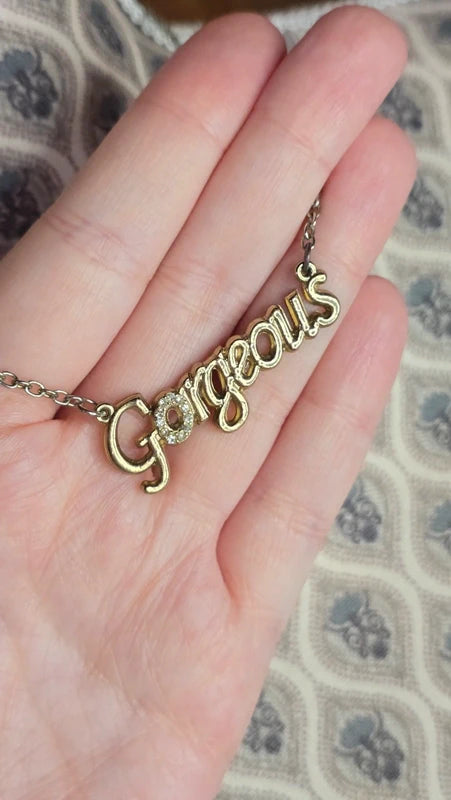 collier vintage - chaine doré argenté - pendentif gorgeous strass argenté - tendance glamour