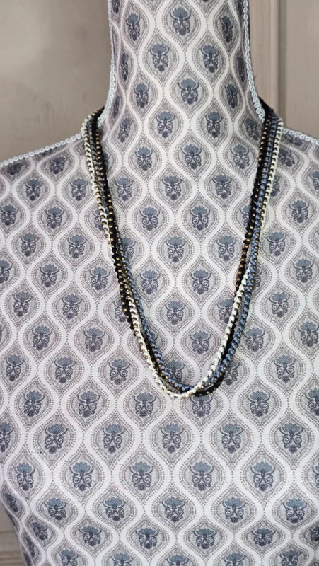 collier ou bracelet -  neuf - multi rang cordon tresse - perle métallique doré bronze - gris noir blanc - bohème tendance