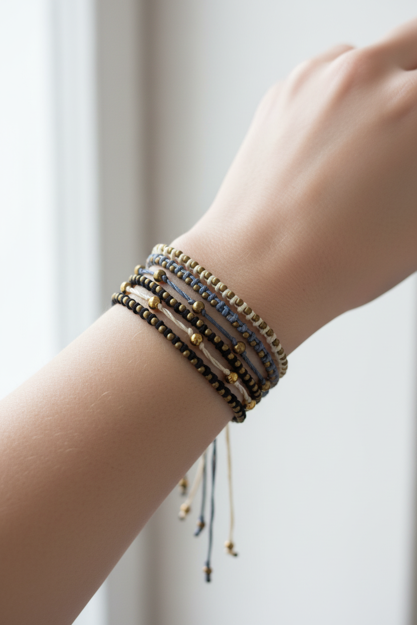 collier ou bracelet -  neuf - multi rang cordon tresse - perle métallique doré bronze - gris noir blanc - bohème tendance