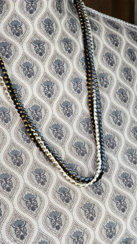 collier ou bracelet -  neuf - multi rang cordon tresse - perle métallique doré bronze - gris noir blanc - bohème tendance