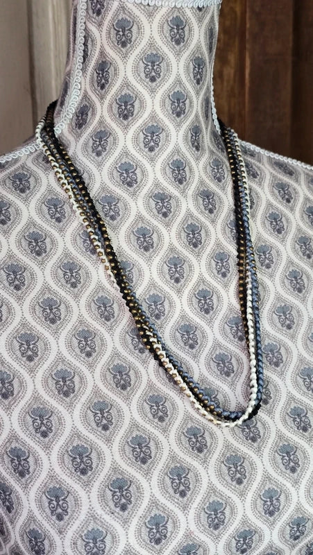 collier ou bracelet -  neuf - multi rang cordon tresse - perle métallique doré bronze - gris noir blanc - bohème tendance