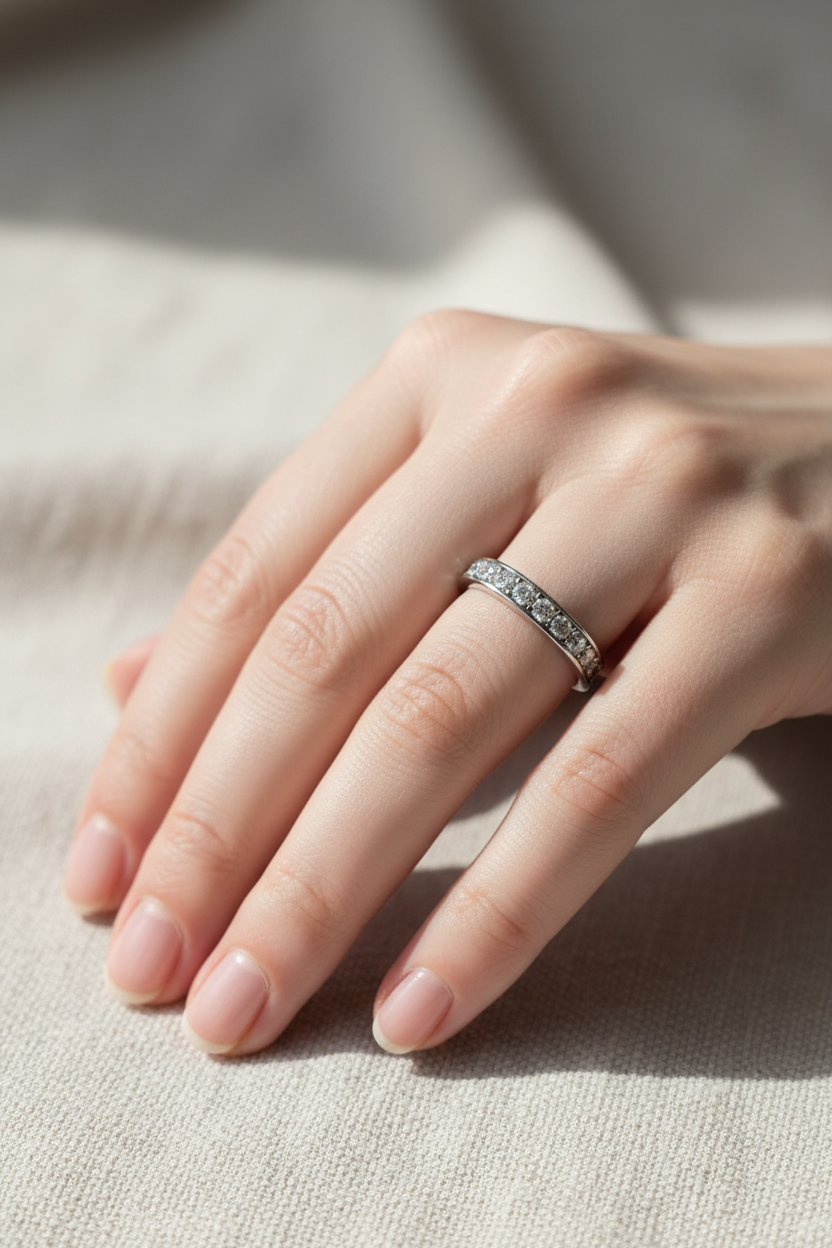 bague argenté - neuf - tout le tour en strass - effet alliance effet diamant - chic élégant - taille 19 mm