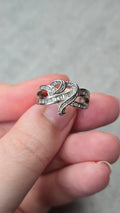 bague vintage - neuf - coeur entrelacé argenté - strass pierre - chic élégant - taille 18 mm
