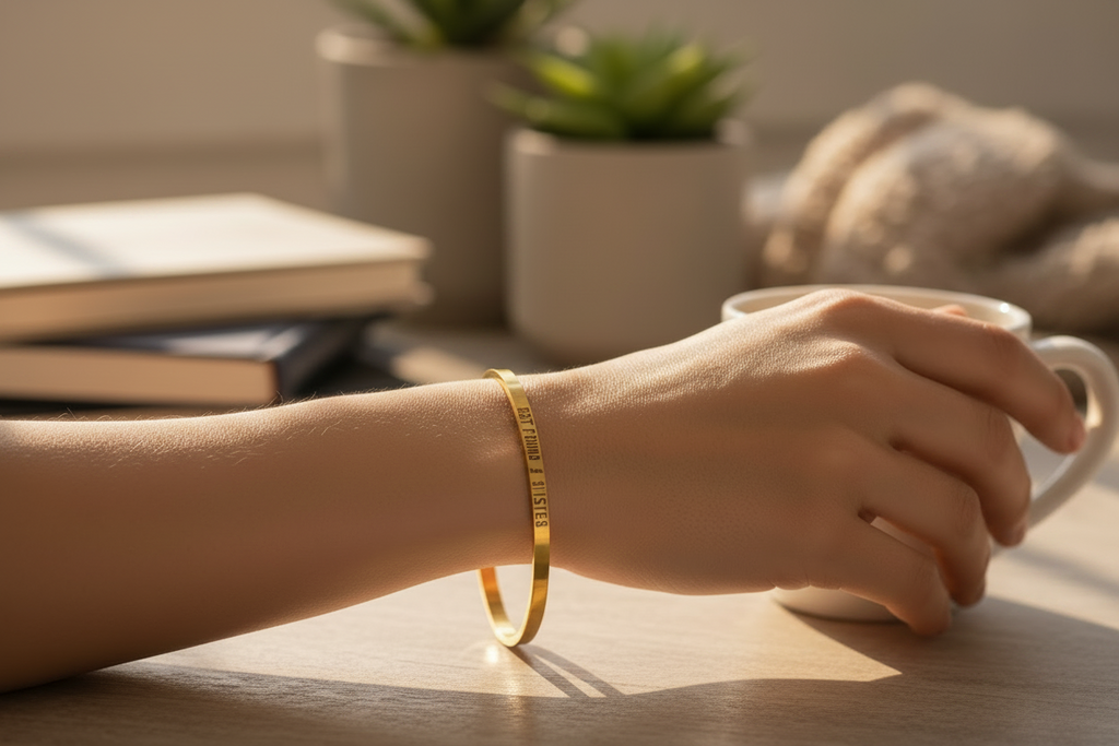 bracelet jonc - neuf - doré - gravé best friends & sisters - ajustable - acier inoxydable - idée cadeau