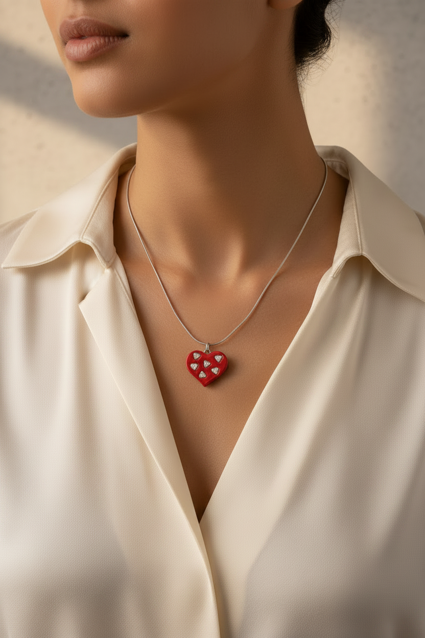 collier vintage - neuf - cacharel - rare - chaine argentée - pendentif coeur strass - chic